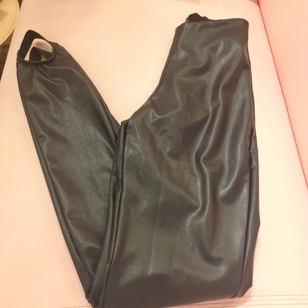 Faux leather stirrup leggings